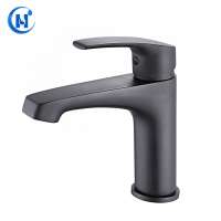 Haojiang classic black bathroom mixer deck mounted hot cold water tap single handle basin faucet