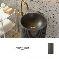 Classic Black Pedestal Freestanding Solid Surface Round Wash Basin